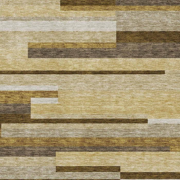 9' X 12' Striped Washable Area Rug With UV Protection - Khaki