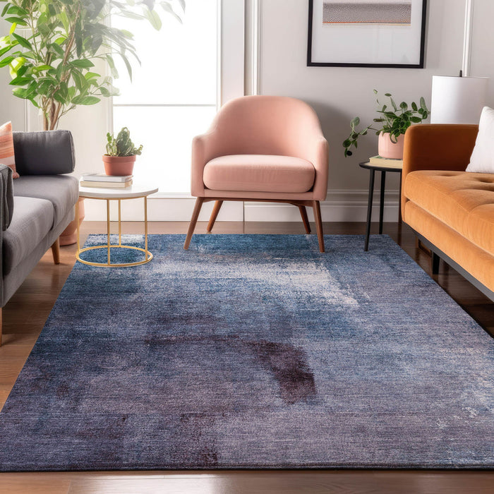 12' X 9' Abstract Washable Area Rug With UV Protection - Navy Blue And Ivory