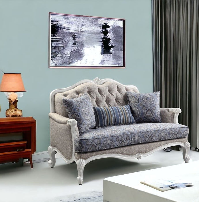 Linen Love Seat - Beige / White
