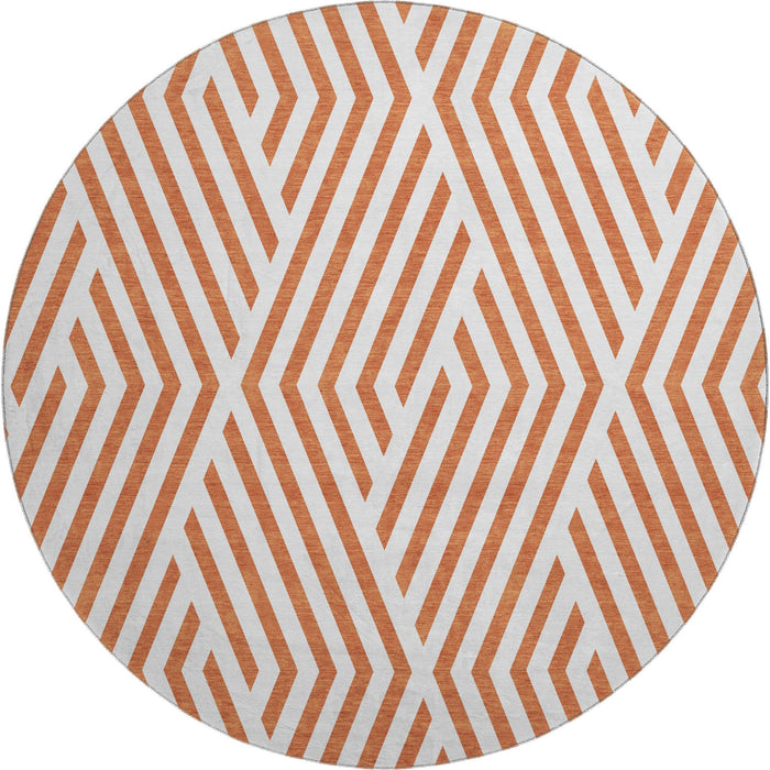 8' Geometric Washable Round Rug With UV Protection (648577) - Rust / Ivory