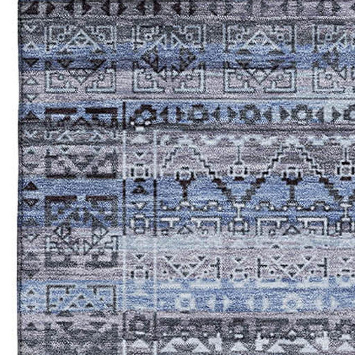 10' X 14' Striped Washable Area Rug With UV Protection (717827) - Blue / Charcoal