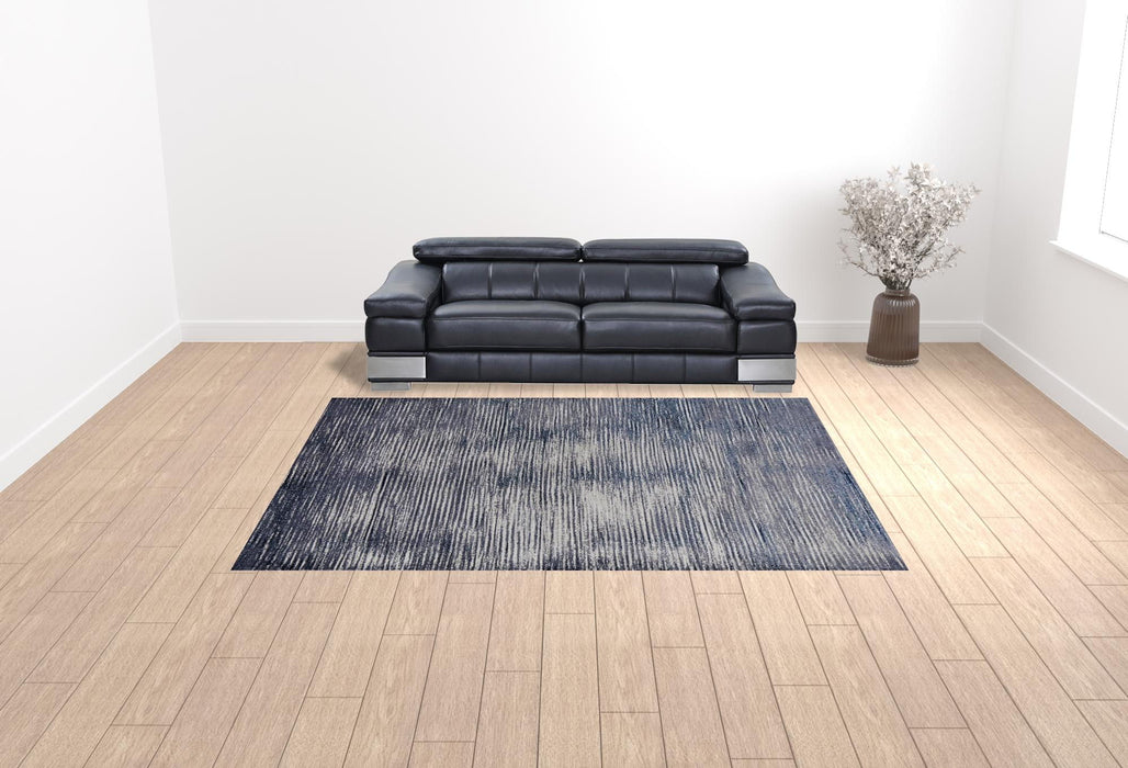 9' x 12' Striped Power Loom Distressed Area Rug - Blue Gray And Ivory