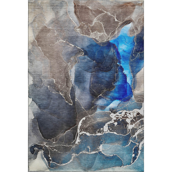 8' X 10' Abstract Washable Area Rug With UV Protection (646684) - Navy Blue / Charcoal