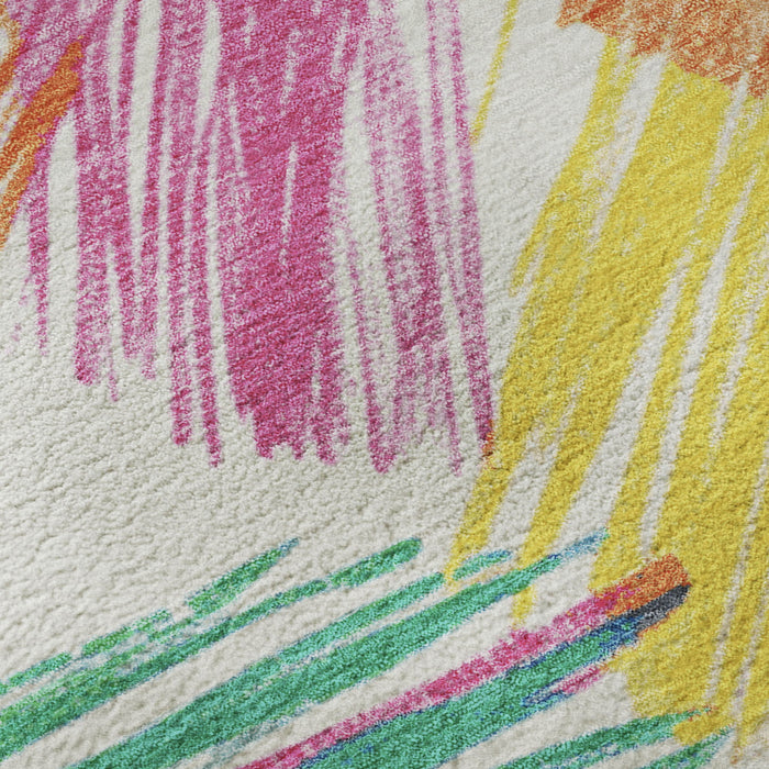 10' X 14' Striped Washable Area Rug With UV Protection (697506) - White / Yellow / Pink