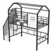 Giga metal loft bed with roof design, storage box, guardrails, and integrated ladder, perfect for space-saving bedroom decor.