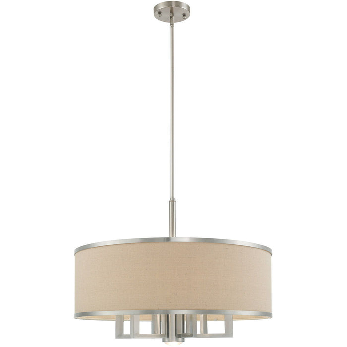 20" Seven Light Dimmable Chandelier With Shades - Nickel