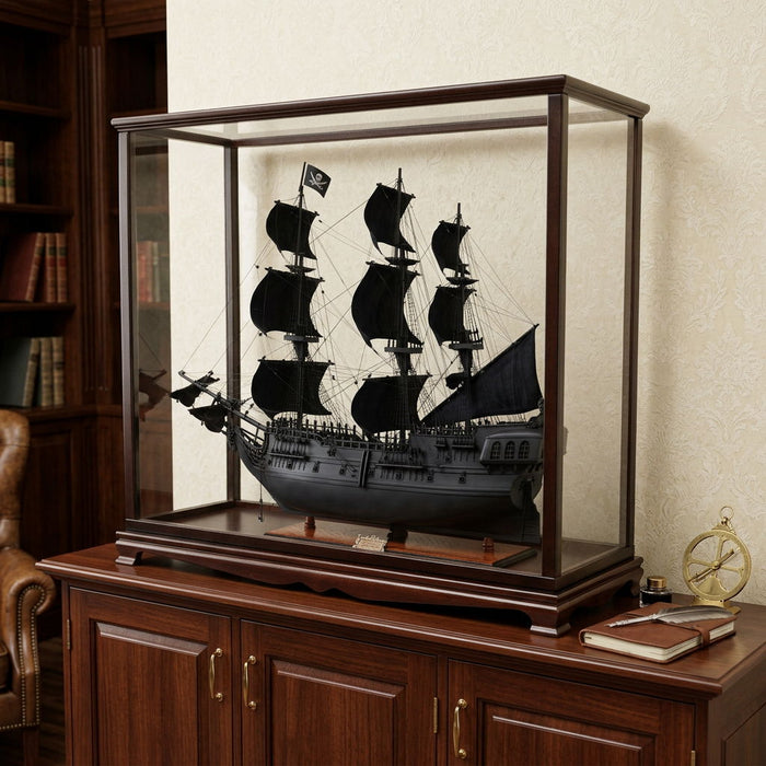 Hand Painted Pirate Table Top Display Model Boat - Black / Pearl