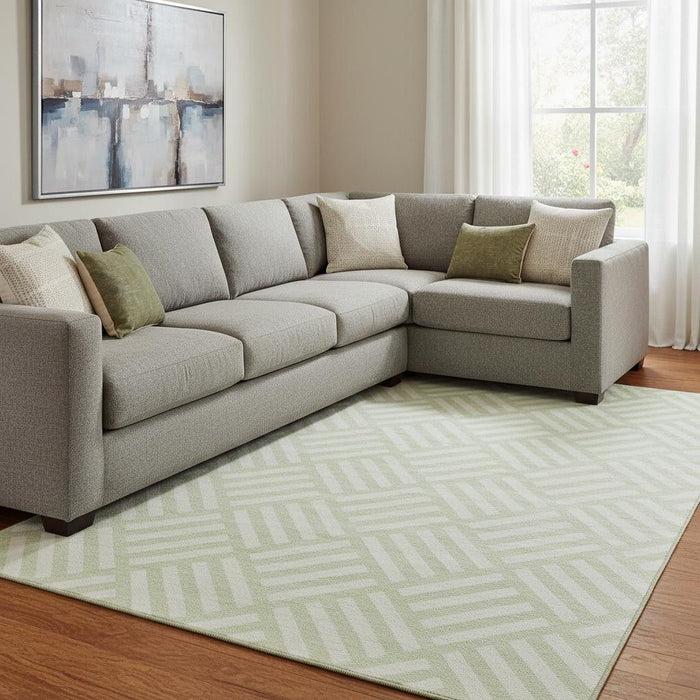 9' X 12' Geometric Washable Area Rug With UV Protection (652382) - Mint Green / Ivory