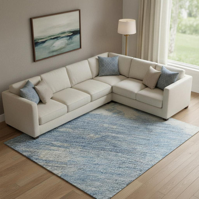 10' X 14' Abstract Washable Area Rug With UV Protection (697896) - Denim Blue / Ivory / Beige