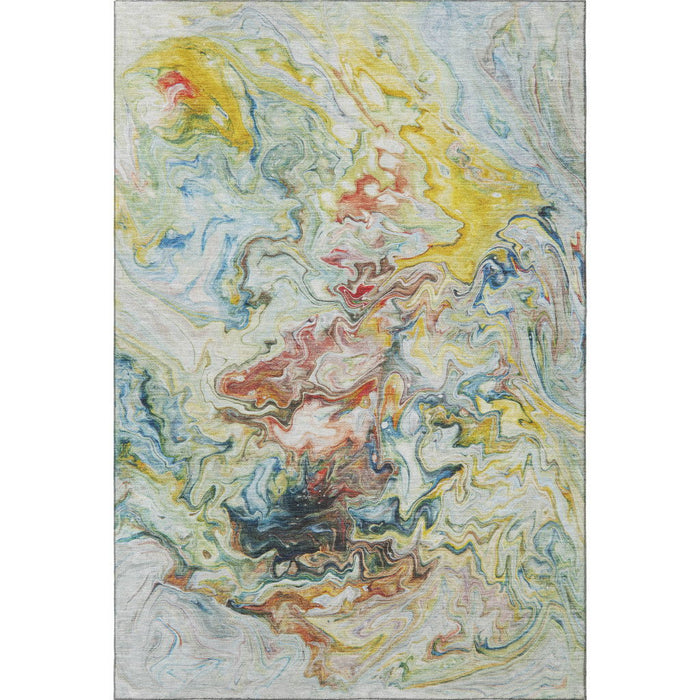 10' X 14' Abstract Washable Area Rug With UV Protection (650962) - Ivory / Yellow / Blue