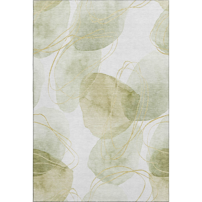 10' X 14' Abstract Washable Area Rug With UV Protection (648424) - Green / Gold / Ivory