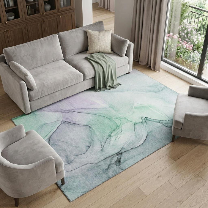 10' X 14' Abstract Washable Area Rug With UV Protection (646614) - Blue / Green