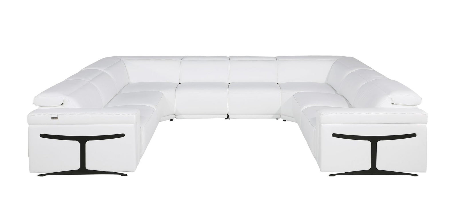 Italian Leather Modular U Shaped Eight Piece Corner Sectional With Console - White