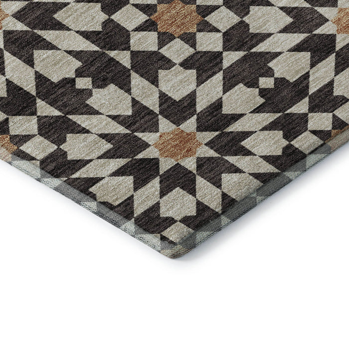 9' X 12' Copper Geometric Washable Area Rug With UV Protection - Charcoal