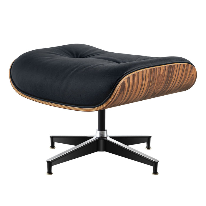 27" Tufted Genuine Cowhide Swivel Lounge Chair With Ottoman - Black / Light Brown