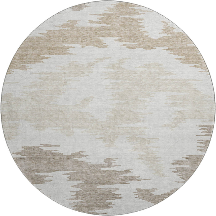8' Abstract Washable Round Rug With UV Protection - Ivory
