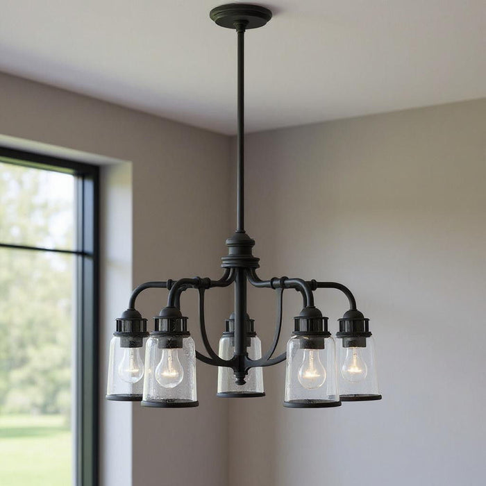 21" Five Light Dimmable Chandelier With Shades - Black