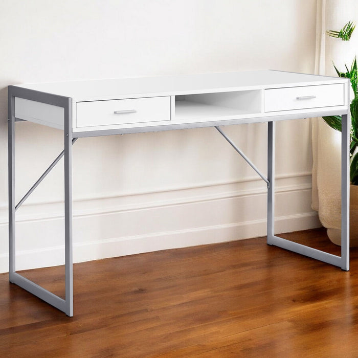 22" Computer Desk With Two Drawers - White And Silver
