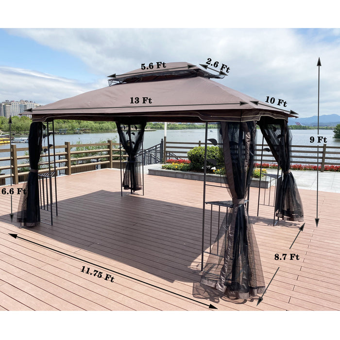 Giga patio gazebo tent with ventilated double roof and mosquito net, ideal for backyard or garden outdoor shade and protection