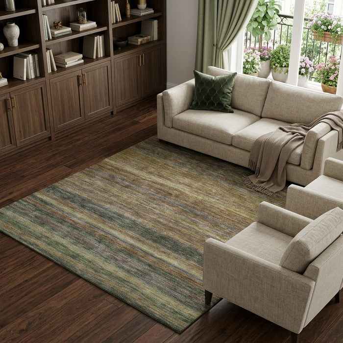 10' X 14' Striped Washable Area Rug With UV Protection (695672) - Brown / Gold / Gray