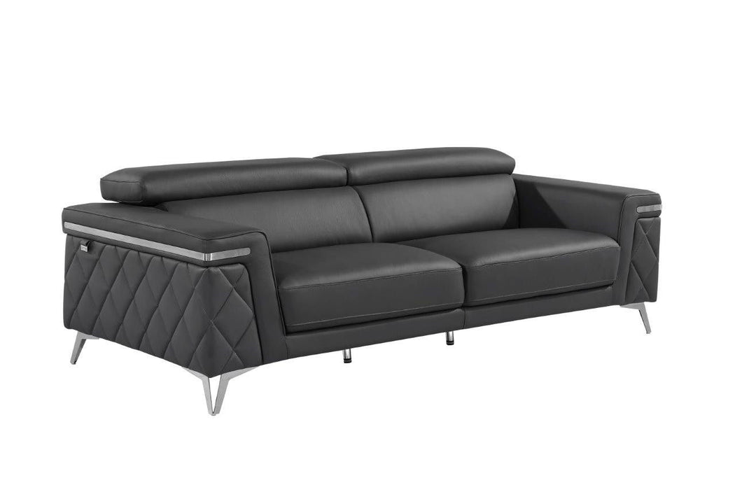 89" Italian Leather Sofa With Silver Legs - Dark Gray