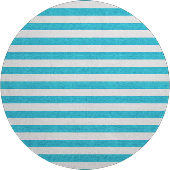 8' Striped Washable Round Rug With UV Protection (647671) - Teal / Ivory