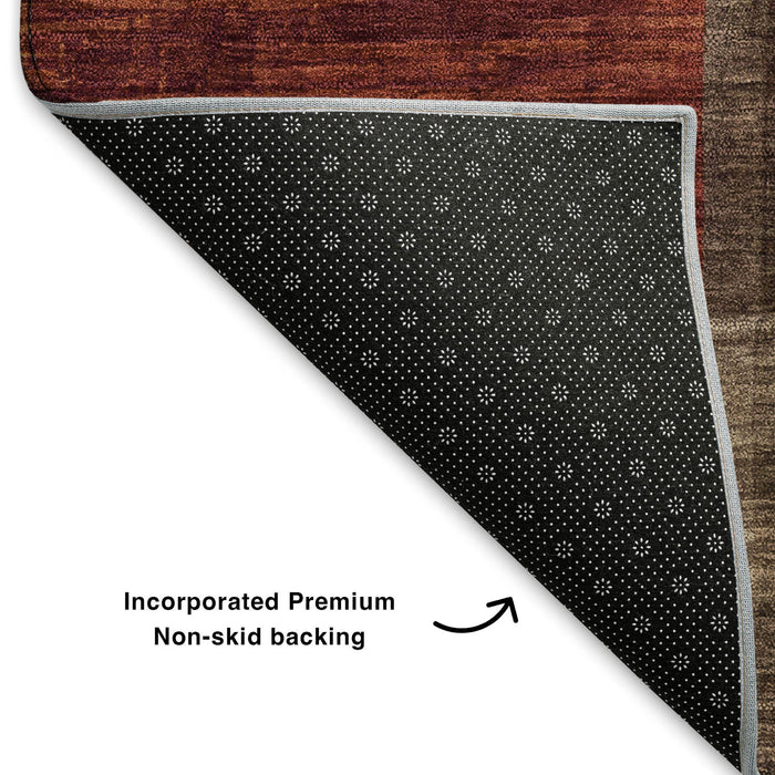 10' X 14' Geometric Washable Area Rug With UV Protection (700053) - Chocolate / Orange / Rust