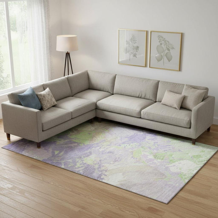 10' X 14' Abstract Washable Area Rug With UV Protection (697980) - Lavender / Green / Beige