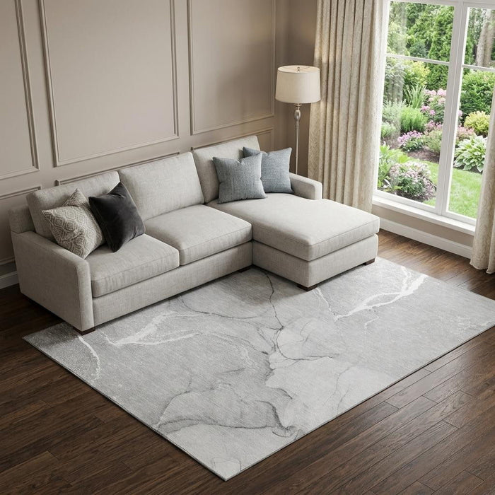 8' X 10' Abstract Washable Area Rug With UV Protection (646964) - Gray / Ivory