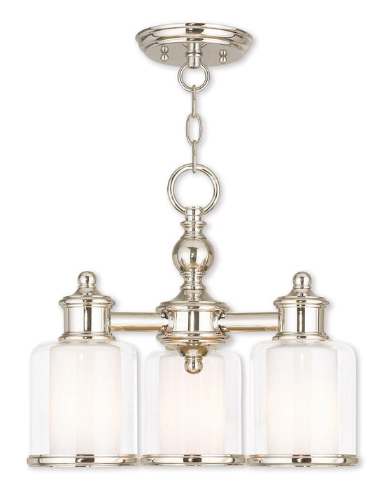 Three Light Metal Dimmable Chandelier With Shades - Nickel / Clear / Opal