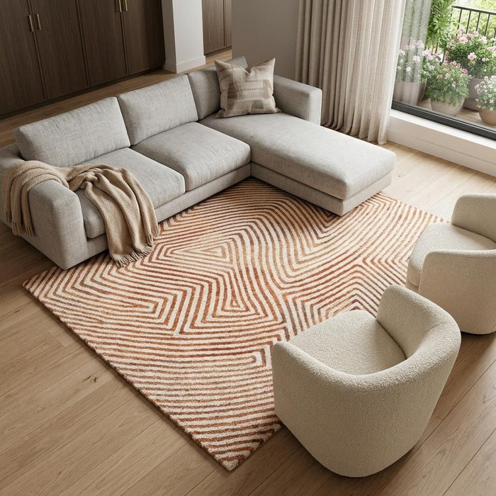 8' X 11' Geometric Washable Area Rug With UV Protection (609925) - Beige / Orange / Brown