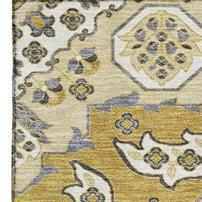 10' X 14' Floral Medallion Washable Area Rug With UV Protection (705845) - Gold / Ivory