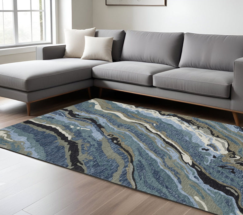 8' X 10' Wool Abstract Hand Tufted Area Rug - Blue And Teal