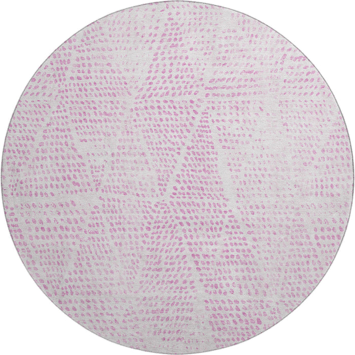 8' Diamond Washable Round Rug With UV Protection (650587) - Pink / Ivory