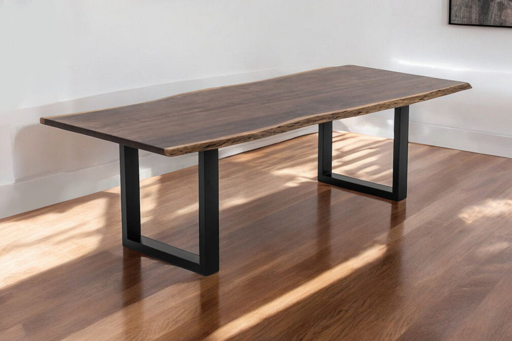 102" Solid Wood And Metal Sled Base Dining Table - Brown / Black