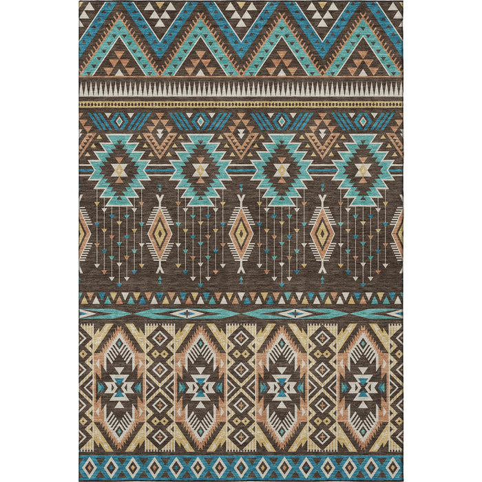 10' X 14' Tribal Washable Area Rug With UV Protection (705761) - Brown / Teal