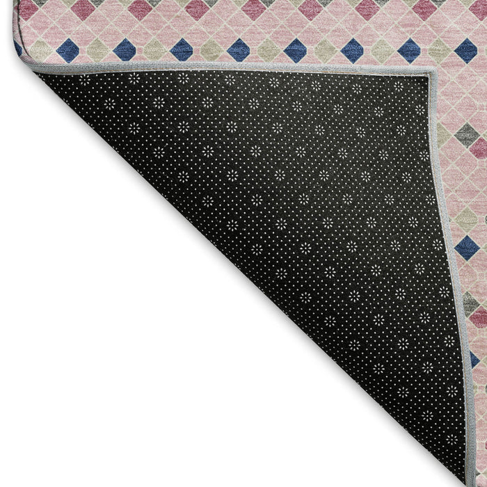 10' X 14' Striped Washable Area Rug With UV Protection (693552) - Pink / Navy Blue / Gray
