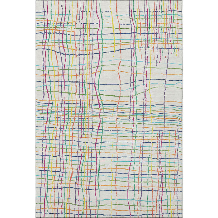 10' X 14' Striped Washable Area Rug With UV Protection (678610) - White / Yellow / Green / Pink