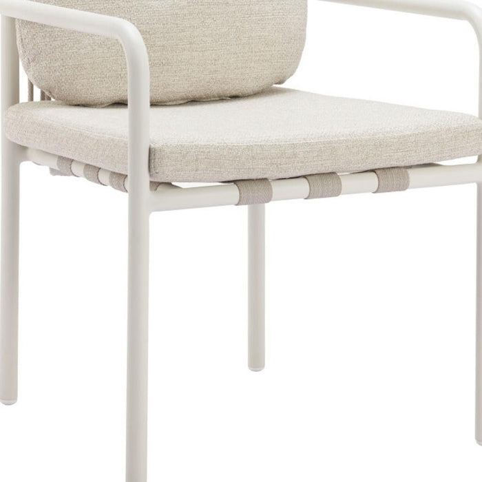 Slipcovered Aluminum Partially Open Back Dining Arm Chairs (Set of 2) - Beige / White