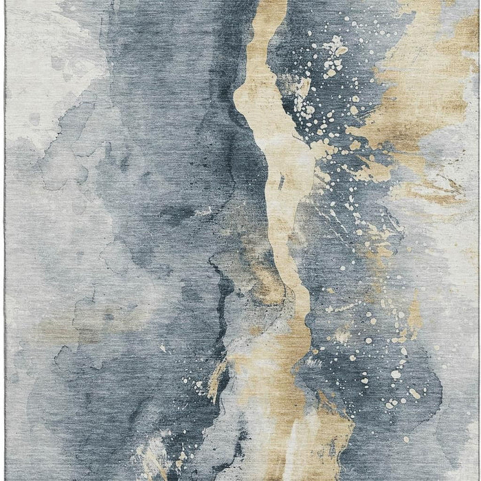 10' X 14' Abstract Washable Area Rug With UV Protection (697938) - Graphite / Gold / Silver