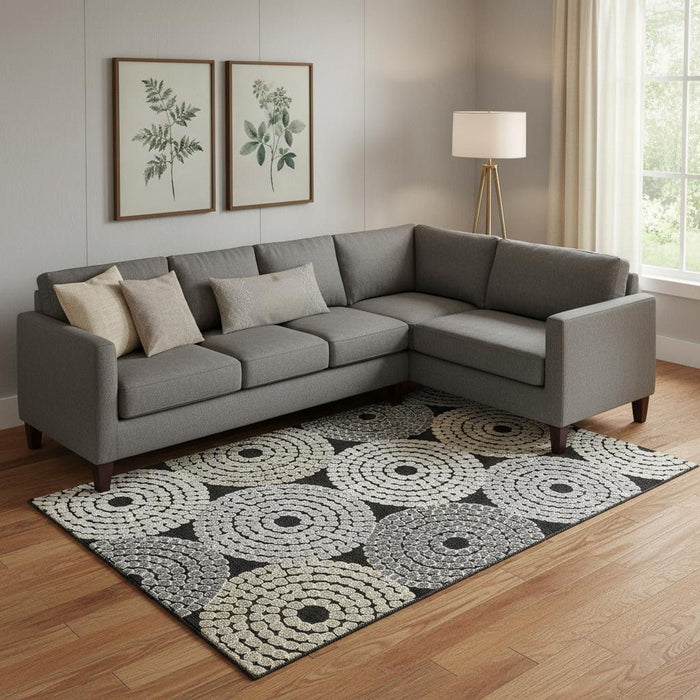 10' X 14' Geometric Washable Area Rug With UV Protection (670105) - Black / Beige / Ivory