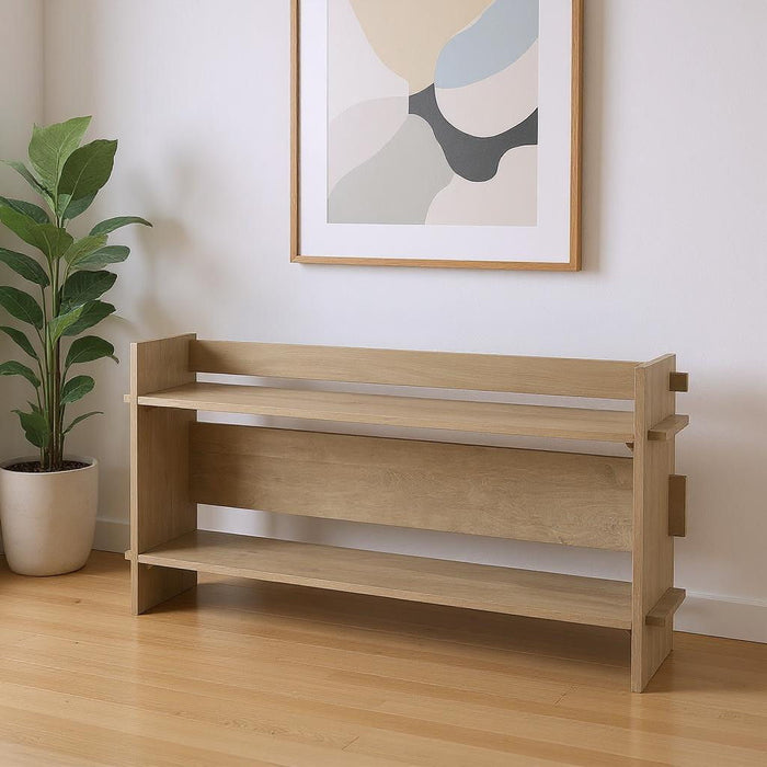 76" Solid Wood Distressed Solid Console Table With Shelf - Light Gray