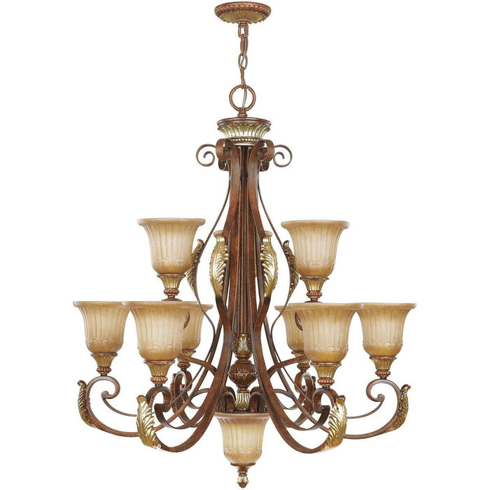 38" Ten Light Dimmable Chandelier With Shades - Bronze