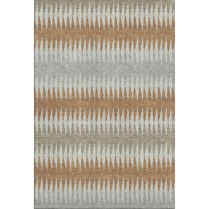 10' X 14' Striped Washable Area Rug With UV Protection (668988) - Rust / Gray / Silver