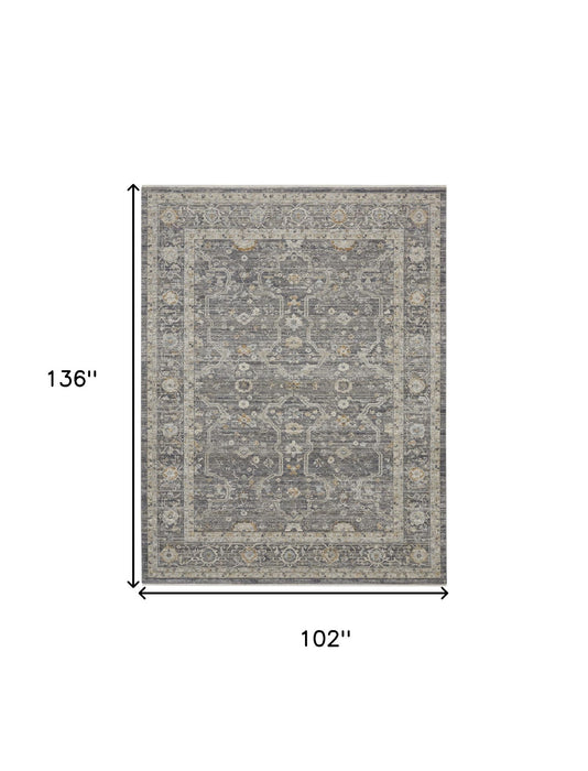 9' X 11' Floral Distressed Area Rug (554752) - Gray / Beige