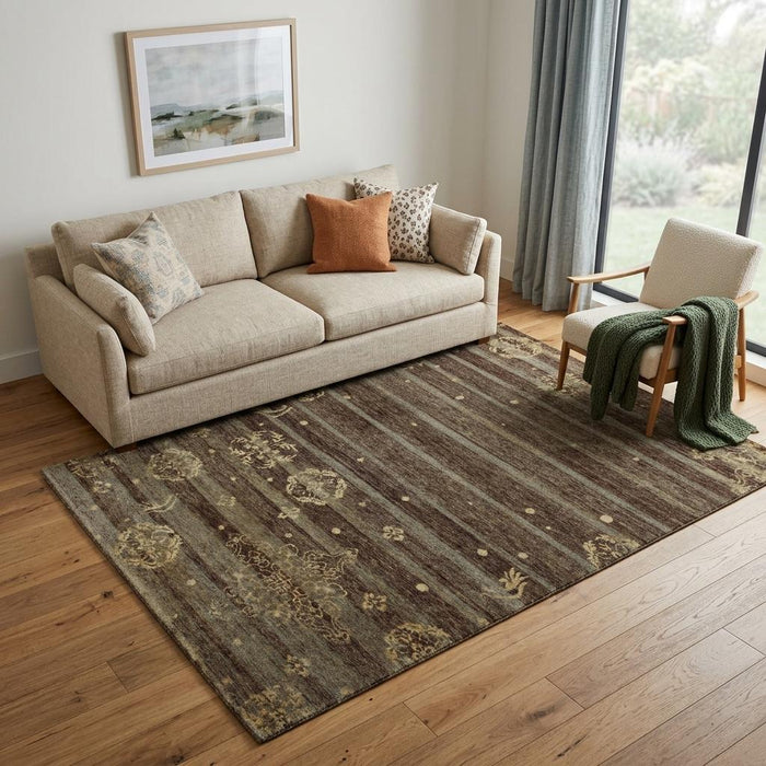 5' X 8' Striped Hand Knotted Area Rug (744135) - Brown / Tan