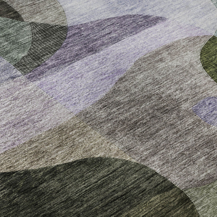 10' X 14' Abstract Geometric Washable Area Rug With UV Protection (684840) - Olive Green / Purple / Brown
