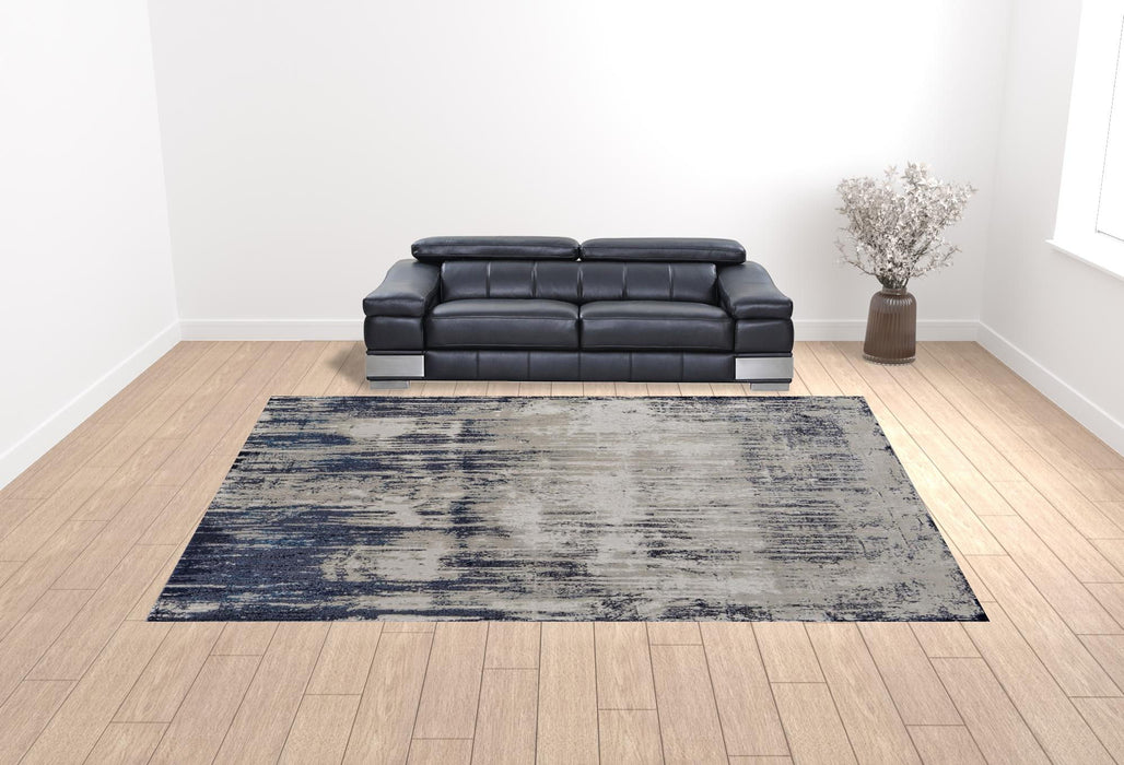 12' x 15' Abstract Power Loom Distressed Area Rug - Tan Blue And Ivory