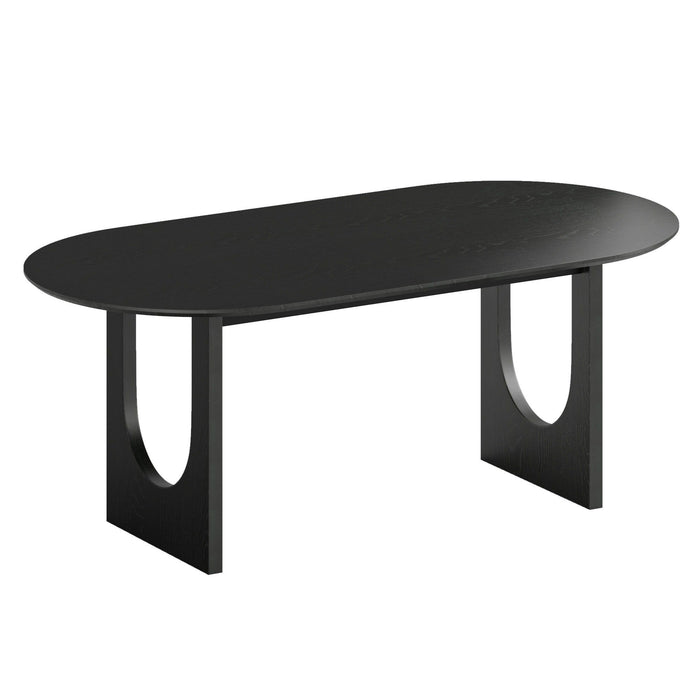 Wood Mirrored Double Pedestal Base Oval Dining Table - Black