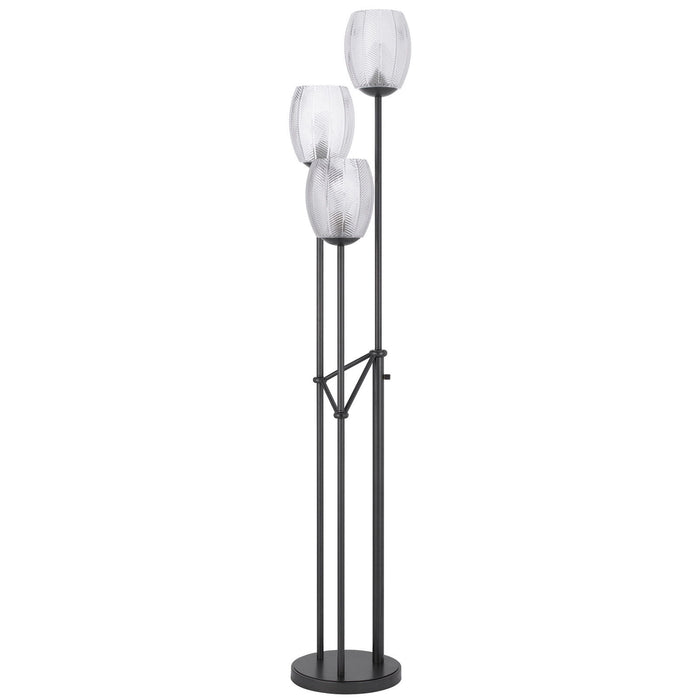 Three Light Traditional Shaped Floor Lamp With Clear Transparent Glass Novelty Shade - Black